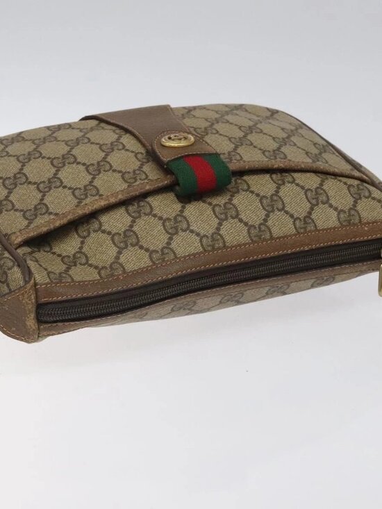 GUCCI GG Supreme Web Sherry Line Bag PVC Beige Gold 89 02 032 Auth hk2475 - Picture 6 of 16